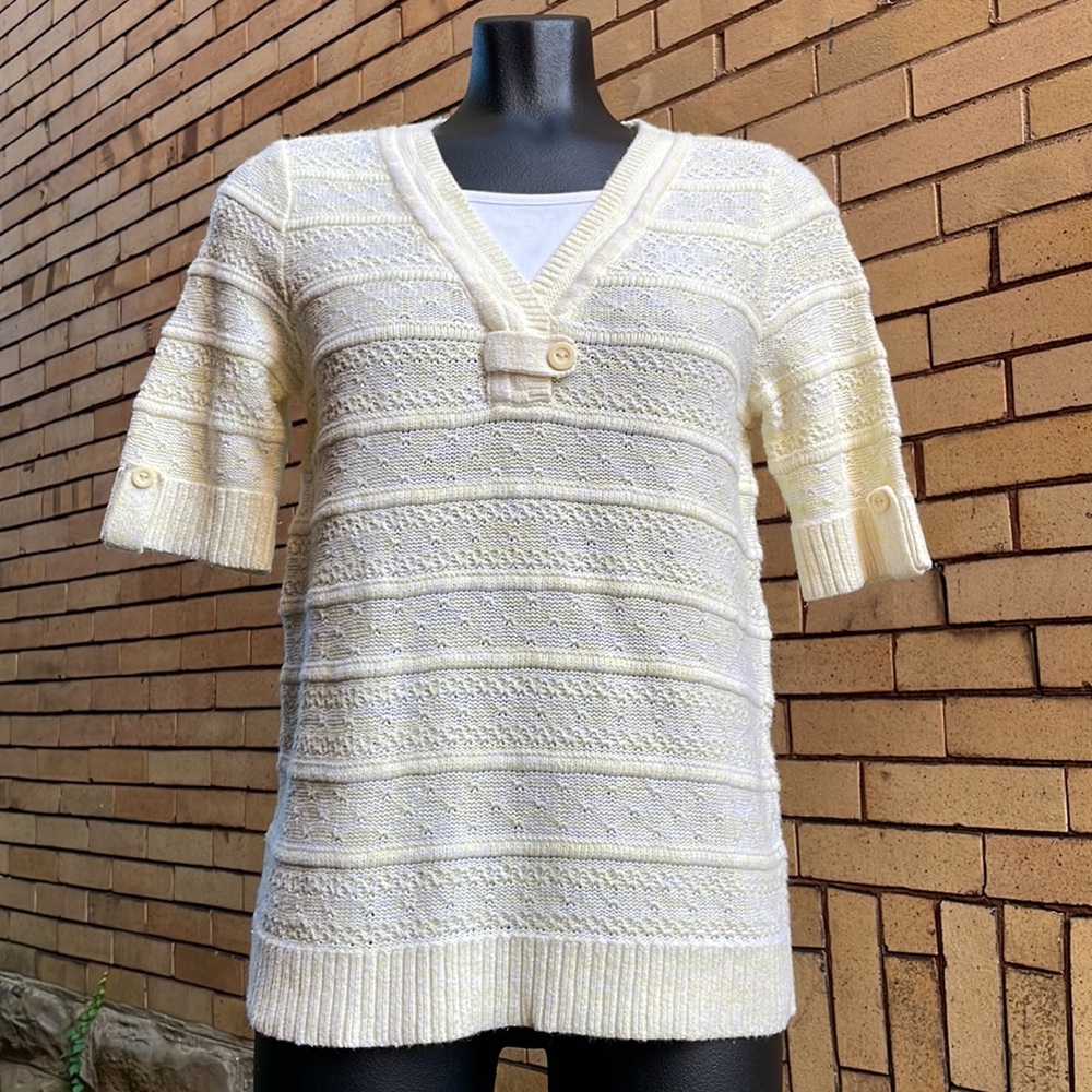 Vintage y2k Christopher & Banks Butter Yellow Textured Knit Top - Size Small